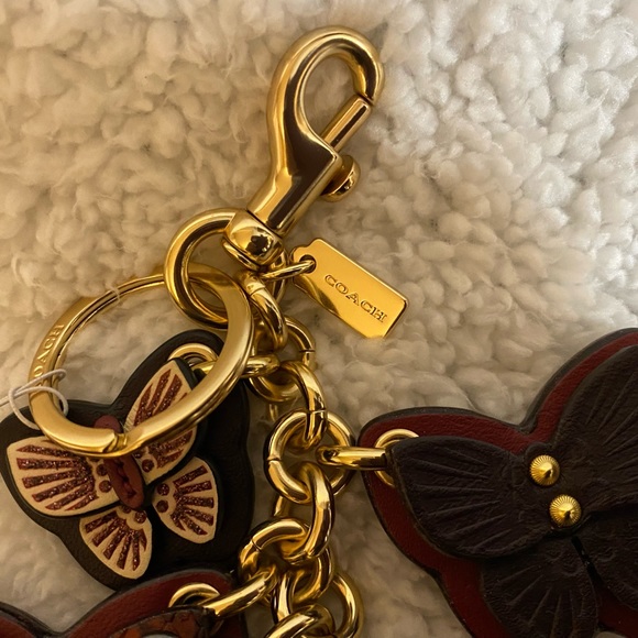 New without tag, Leather Coach Key Ring, Multicolored with 4 pretty butterflies - Picture 2 of 16